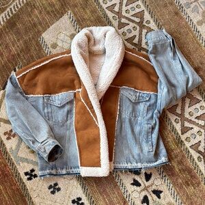 Denim and Brown Sherpa Jacket
